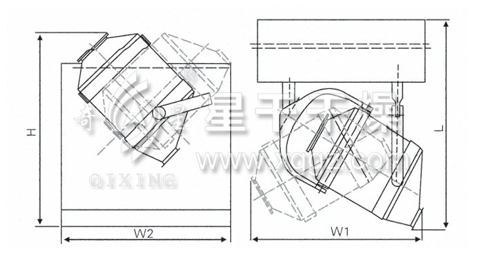 三維運(yùn)動混合機(jī)結(jié)構(gòu)示意圖